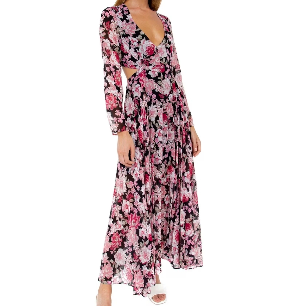 LIKE NEW Bardot Revolve Pink Rose Garden Dark Floral Maxi Dress Size 12